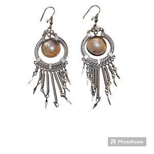Peruvian Alpaca silver with clear/pale peach stone dangle Chandelier ear…
